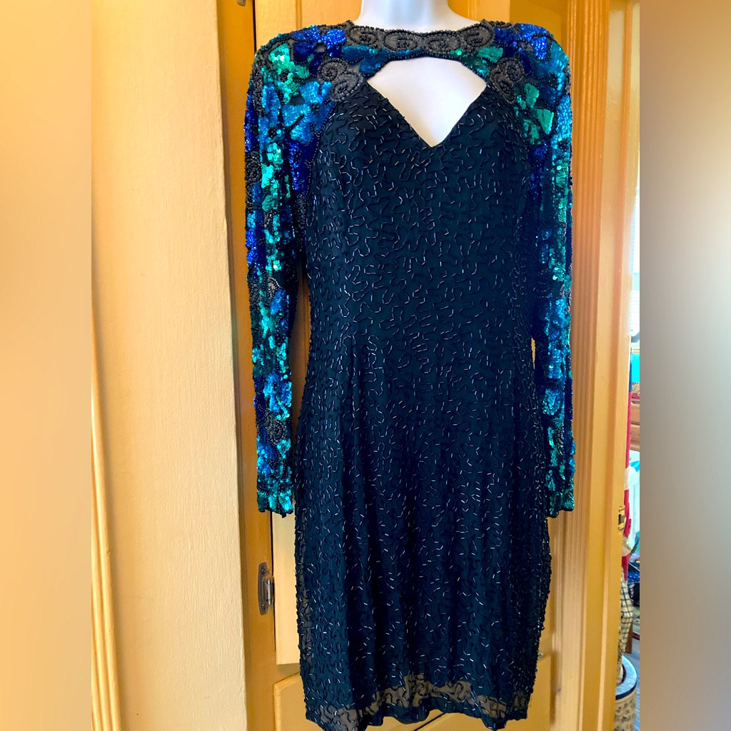 Beaded/ Sequined Silk Dress, M